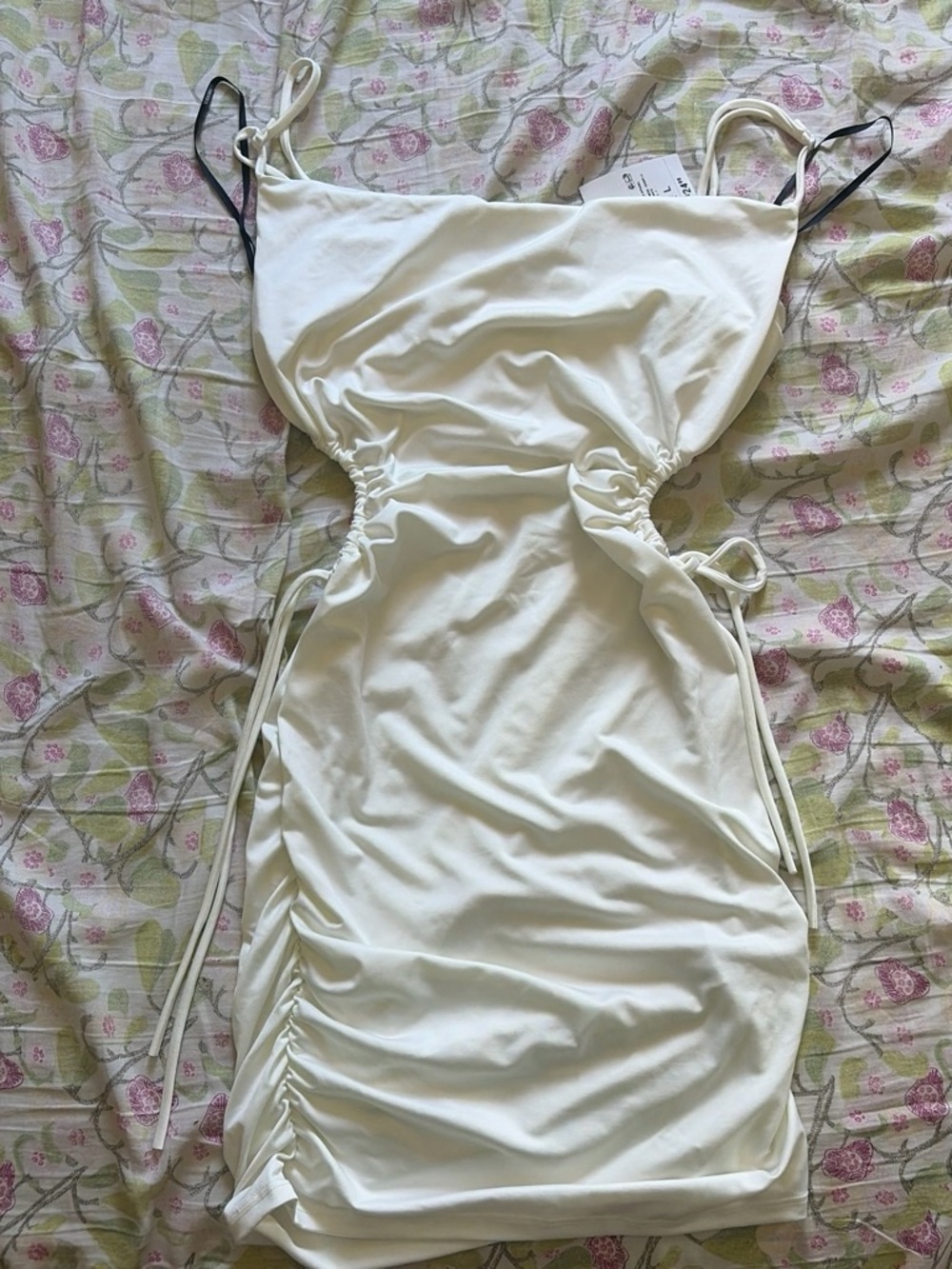 Forever 21 White Ruched Side-Tie Mini Dress